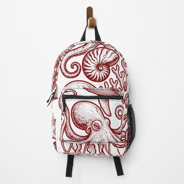 Item preview, Maroon Ocean Life - Vintage Red Ink Engraving designed and sold by DigitalGlade.