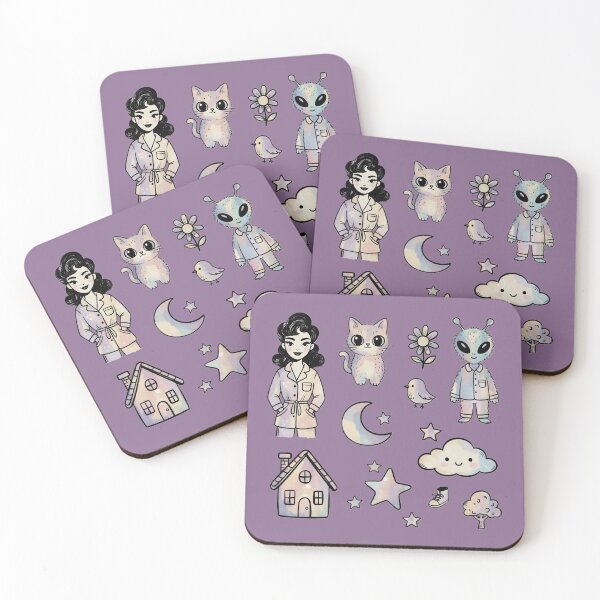 Item preview, Cat Alien Pinup Girl Kawaii Sticker Set designed and sold by FRH Design ⭐⭐⭐⭐⭐.