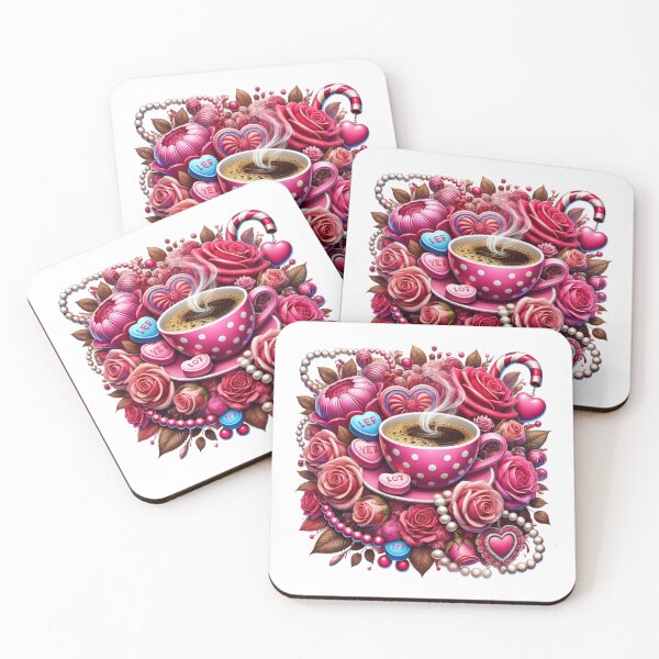 Item preview, Pink Valentine Coffee Cup with Roses – Cute Romantic Coffee Artwork designed and sold by Lulunza.