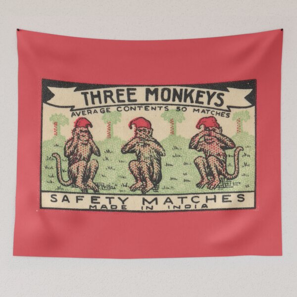Item preview, Rare Vintage Indian Matchbox Label – Three Monkeys Safety Matches designed and sold by Glitterblix.