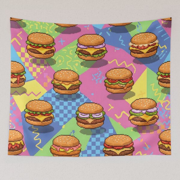 Item preview, Pixel Art Memphis Burger Joint Seamless Pattern designed and sold by Brendan Arthur Ring.