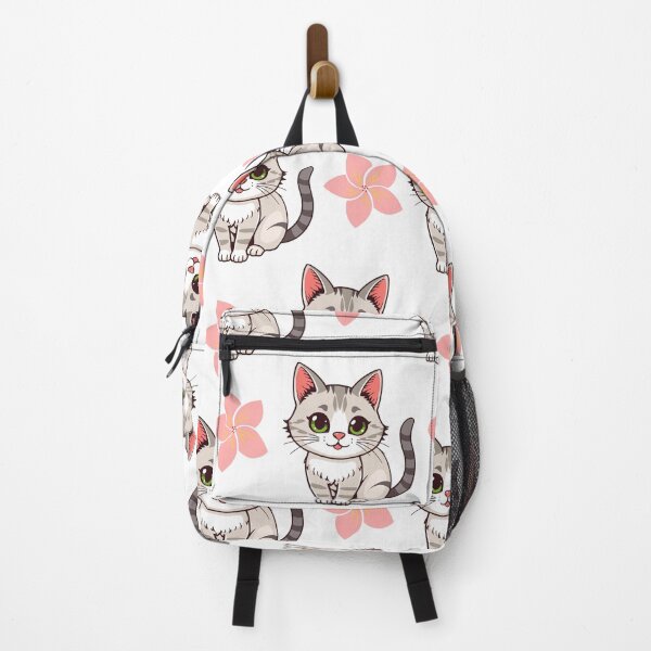 Item preview, Cute Gray and White Kitten Pattern with Pink Flowers on White Background designed and sold by lunadesignsmoon.