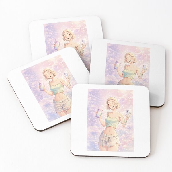 Item preview, Aesthetic Anime Girl with Phone & Drink – Pastel Vibes Illustration designed and sold by Scottvisuals.