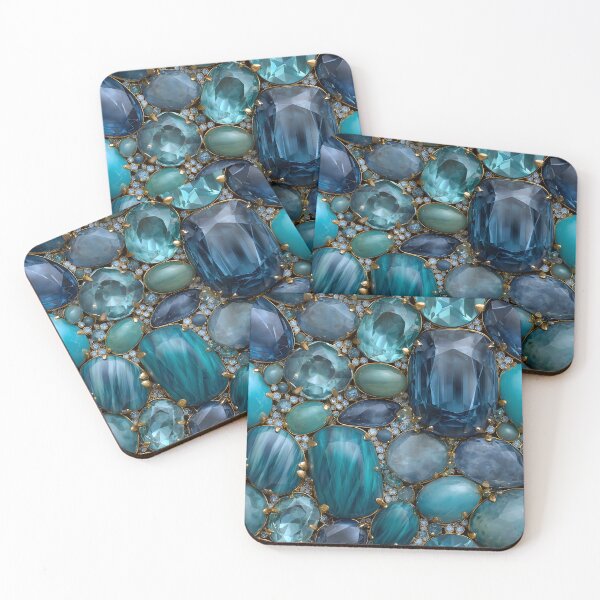 Item preview, Aquamarine Sapphire Teal Gemstone Cluster With Gold Prongs Texture designed and sold by meganohm.
