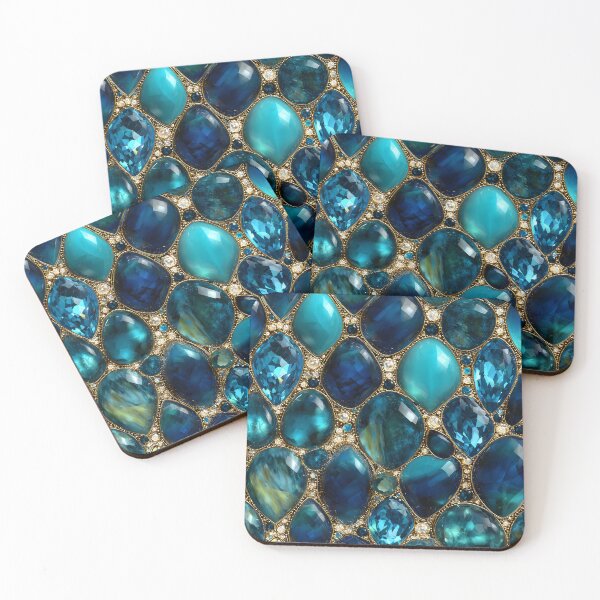 Item preview, Sapphire Blue Aqua Gem Grid With Gold And Diamond Accents designed and sold by meganohm.