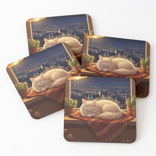 Item preview, Fluffy cat under the city lights designed and sold by CozyPaws Studio.