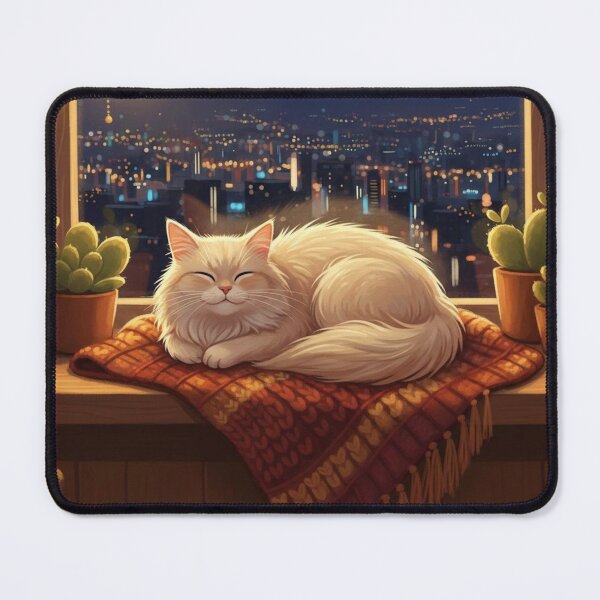 Item preview, Fluffy cat under the city lights designed and sold by CozyPaws Studio.