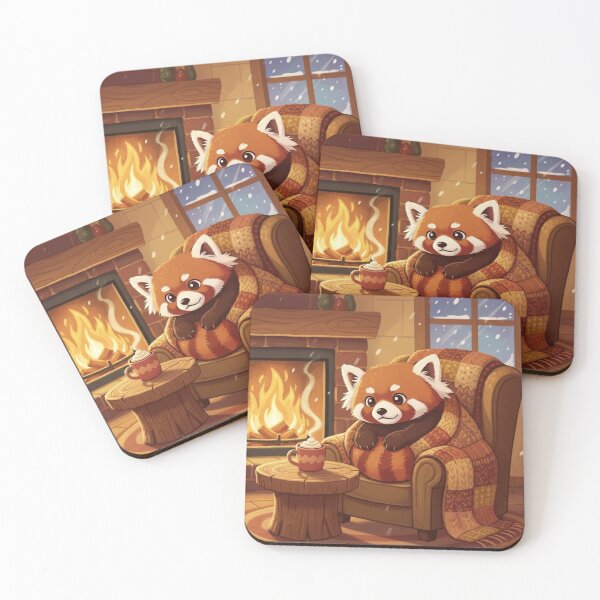 Item preview, Red panda resting in front of the fireplace designed and sold by CozyPaws Studio.