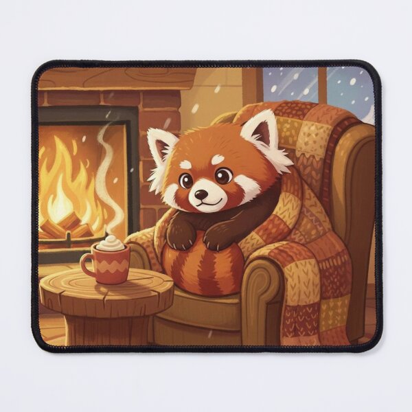 Item preview, Red panda resting in front of the fireplace designed and sold by CozyPaws Studio.