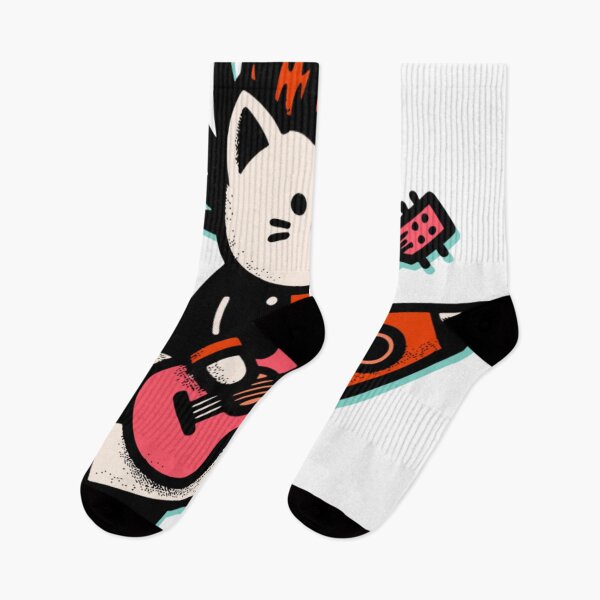 Item preview, Rock Cat Guitarist on Rocket Skateboard – Cute Punk Music Cat Art designed and sold by onlin3boutiqu3.