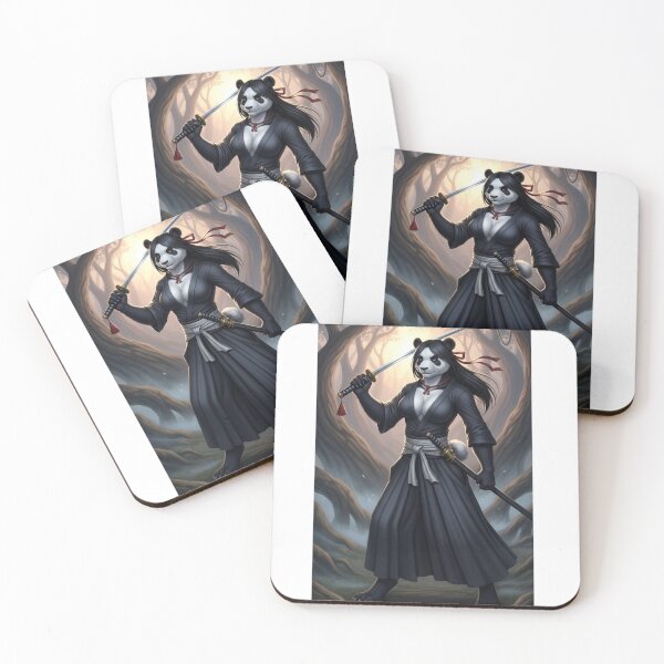 Item preview, Furry Panda Samurai Woman in Forest Black Kimono designed and sold by Prestons Corner.