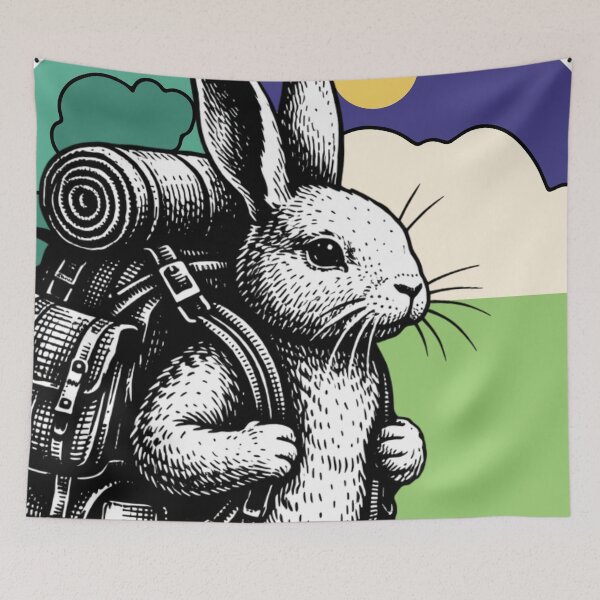 Item preview, Whimsical Hiking Rabbit Adventure – Nature Lover Art Print designed and sold by Analog Aura .