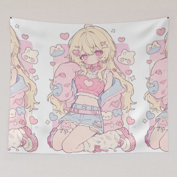 Item preview, Blonde Anime Girl with Messy Hair and Pink Top designed and sold by Piotrek0001.