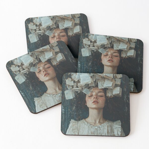 Item preview, Surreal Overwhelmed Mind | Floating Books & Cracked Portrait Art designed and sold by MetroEnvision.