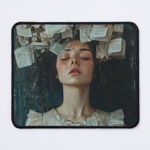 Item preview, Surreal Overwhelmed Mind | Floating Books & Cracked Portrait Art designed and sold by MetroEnvision.