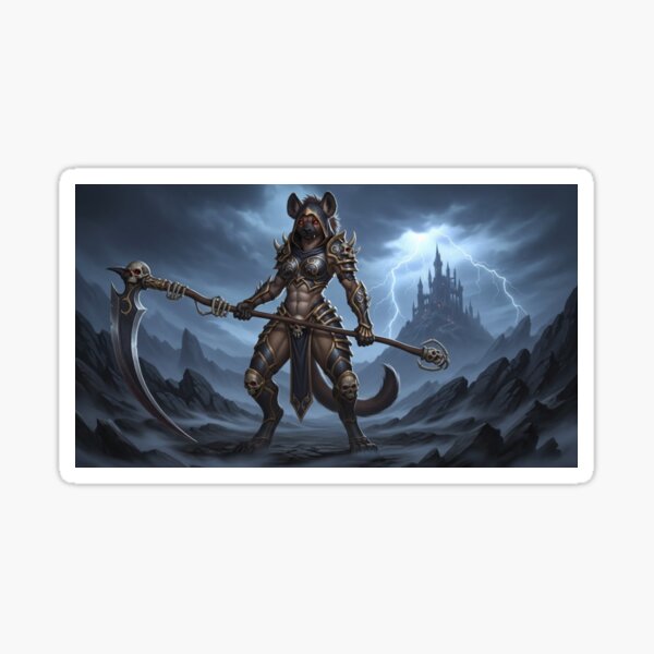 Hooded Female Gnoll Reaper with Scythe Sticker