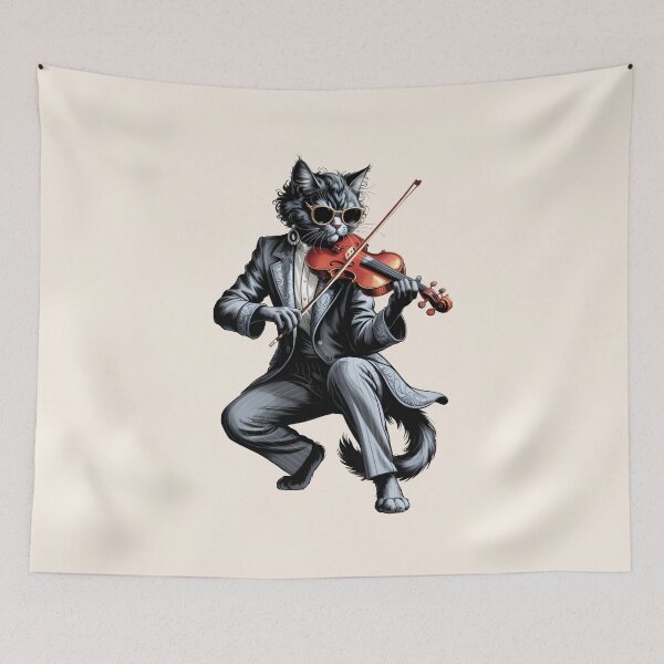Item preview, The Maestro - Cool Black Cat Violinist in Tuxedo designed and sold by Dakson Design - Fantasy Art.