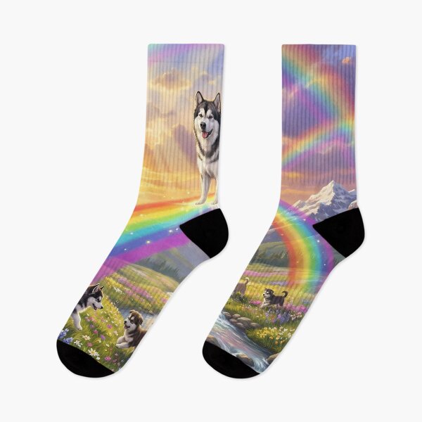 Item preview, Alaskan Malamute Rainbow Bridge Paradise Dog Art designed and sold by PetMemorialArt.