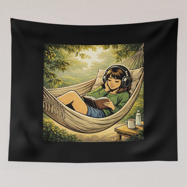 Item preview, Book Lover Lofi Girl – Hammock Reading – Gift for Book Lovers • Retro Comic • Vintage Halftone designed and sold by JacobKAurumhead.