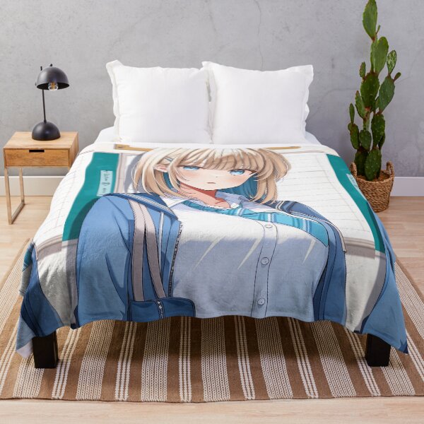 Artikelvorschau, Blonde Anime-Schülerin in blauer Weste entworfen und verkauft von Piotrek0001.