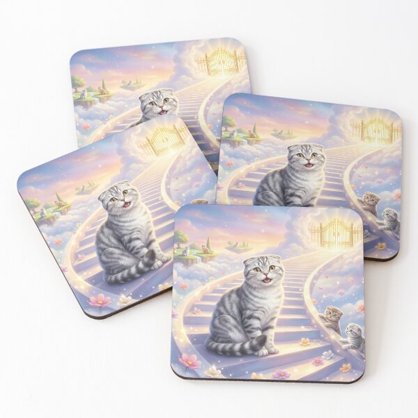 Item preview, Scottish Fold Cat Stairway to Heaven Art designed and sold by PetMemorialArt.