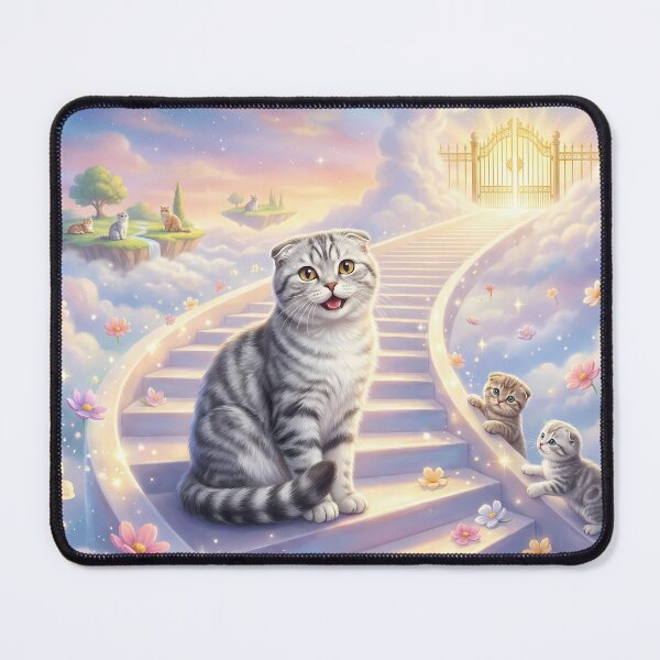 Item preview, Scottish Fold Cat Stairway to Heaven Art designed and sold by PetMemorialArt.
