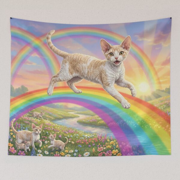 Item preview, Devon Rex Cat Rainbow Bridge Paradise Art designed and sold by PetMemorialArt.