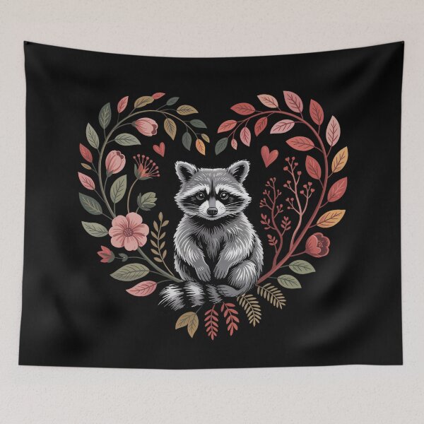 Item preview, Wildly Loved – Cute Raccoon in Floral Heart Illustration designed and sold by SoftStyleStudio ⭐⭐⭐.