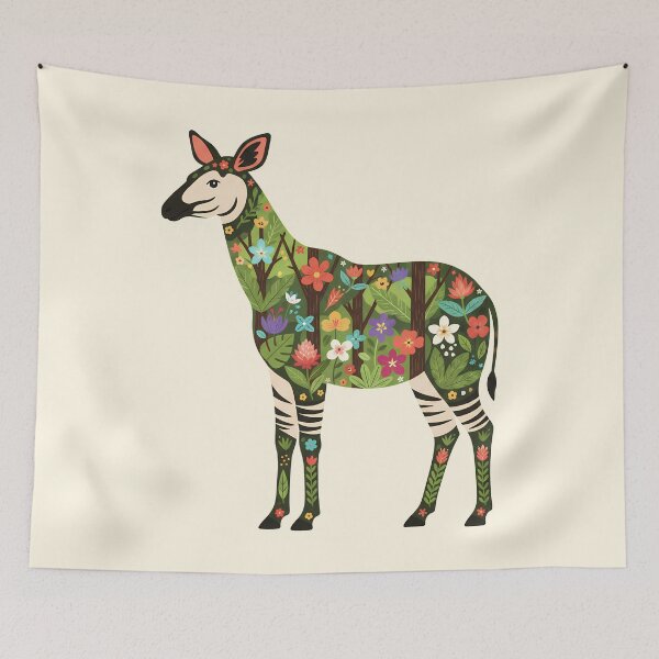 Item preview, Okapi with Ituri Rainforest Foliage – Hope for Wildlife Scandinavian Folk Art by heidiannemorris © designed and sold by FOLK ART FUSION by heidiannemorris.