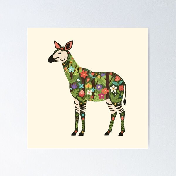 Item preview, Okapi with Ituri Rainforest Foliage – Hope for Wildlife Scandinavian Folk Art by heidiannemorris © designed and sold by FOLK ART FUSION by heidiannemorris.