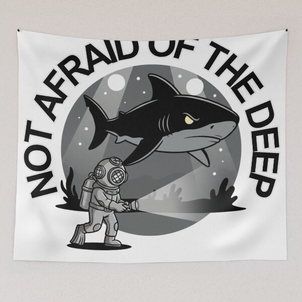 Item preview, Not Afraid of the Deep - Scuba Diving & Vintage Shark designed and sold by Vive con Fe.