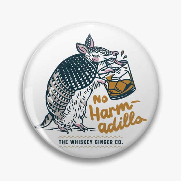 Item preview, No Harm-Adillo Funny Armadillo Drinking Whiskey Wordplay Pun designed and sold by The Whiskey Ginger Design Shop.