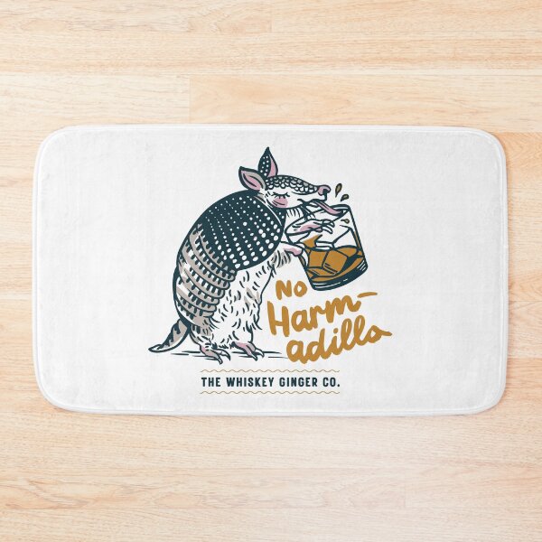 Item preview, No Harm-Adillo Funny Armadillo Drinking Whiskey Wordplay Pun designed and sold by The Whiskey Ginger Design Shop.