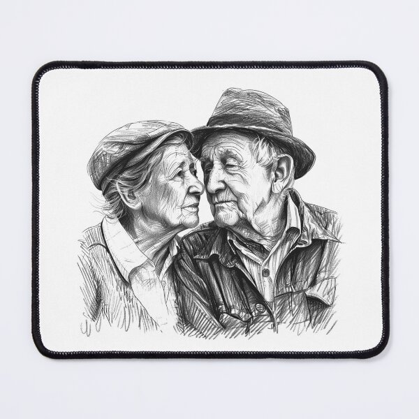 Item preview, Elderly Couple in Love – Black and White Vintage Sketch of Timeless Romance designed and sold by inkoutninja.