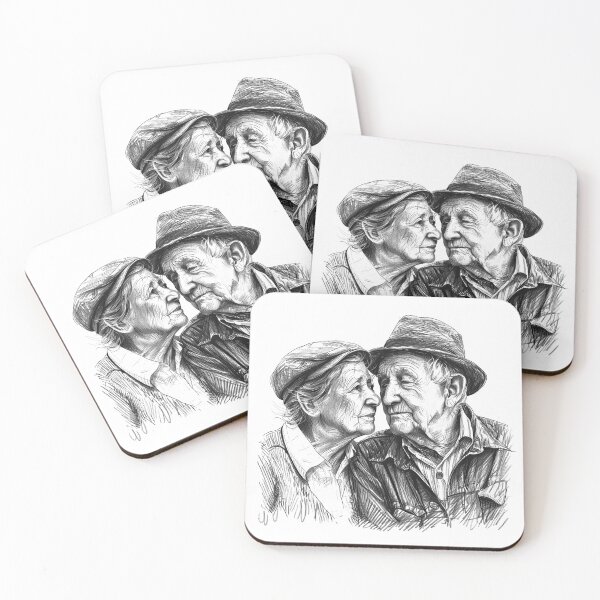 Item preview, Elderly Couple in Love – Black and White Vintage Sketch of Timeless Romance designed and sold by inkoutninja.