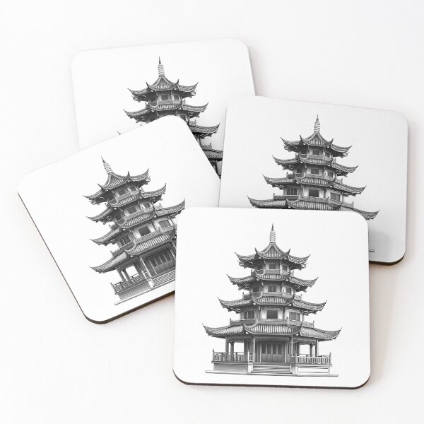 Item preview, Traditional Asian Pagoda – Black and White Architectural Line Art designed and sold by inkoutninja.