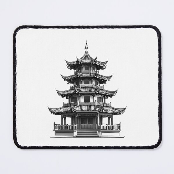 Item preview, Traditional Asian Pagoda – Black and White Architectural Line Art designed and sold by inkoutninja.
