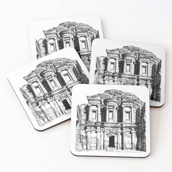 Item preview, Petra Monastery – Black and White Line Art of Ancient Jordan Landmark designed and sold by inkoutninja.