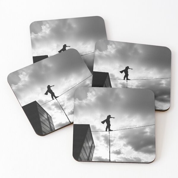 Item preview, Tightrope Walker Silhouette City Skyline Black White Art designed and sold by EllDAV777.