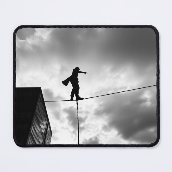 Item preview, Tightrope Walker Silhouette City Skyline Black White Art designed and sold by EllDAV777.