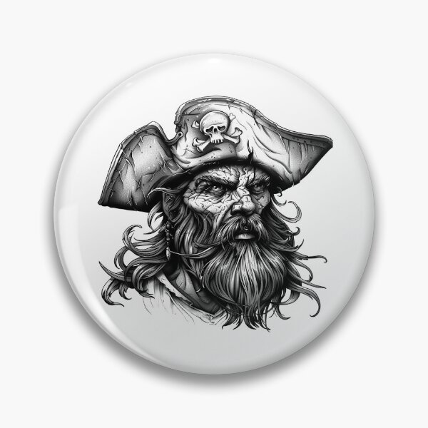 Item preview, Fierce Pirate Captain – Black and White Nautical Fantasy Illustration designed and sold by inkoutninja.