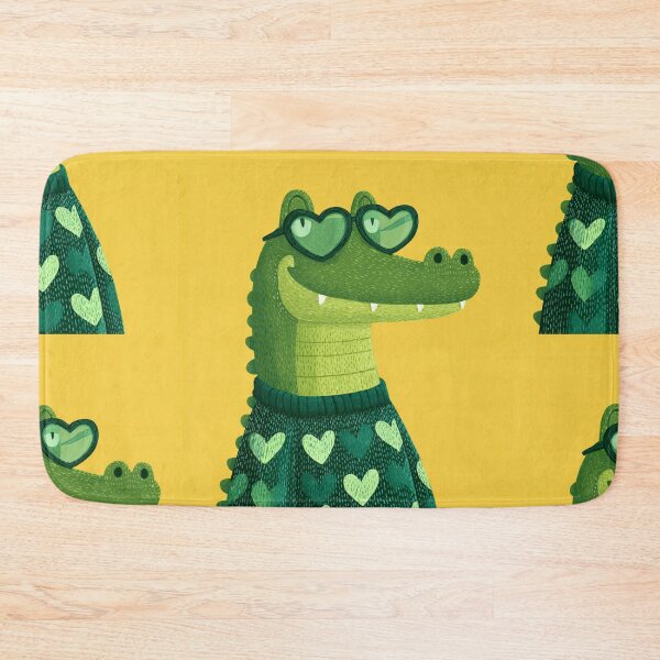 Item preview, Alligator/crocodile in a sweater wearing heart glasses valentines day card designed and sold by MendaciousMina.