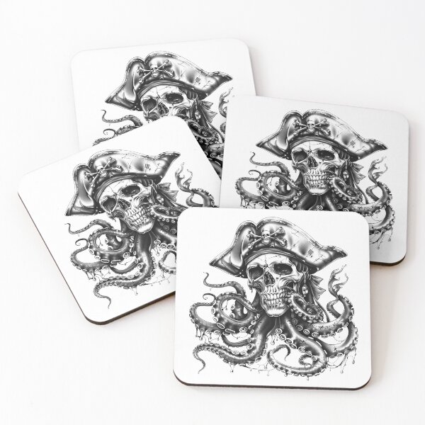 Item preview, Pirate Skull Octopus – Nautical Horror Fantasy Black and White Art designed and sold by inkoutninja.