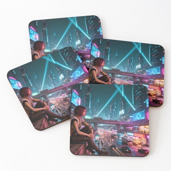 Item preview, Lady chilling on a ledge in a cyber city designed and sold by aykiradesigns.