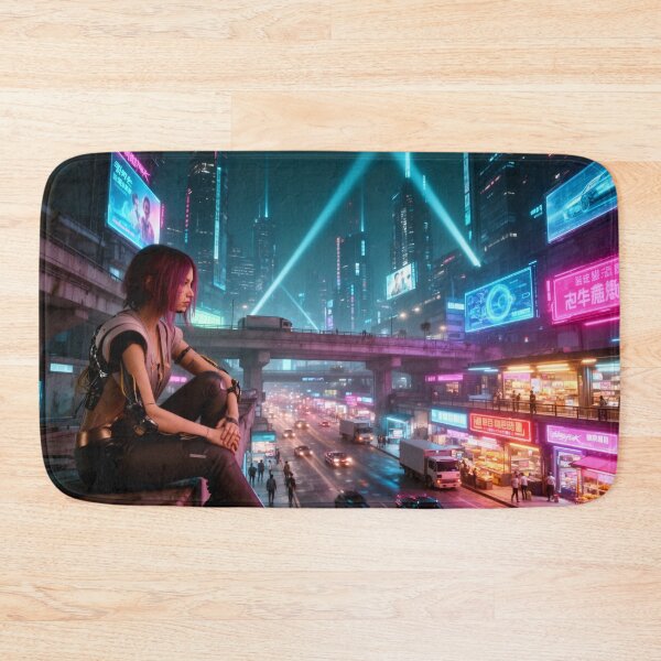 Item preview, Lady chilling on a ledge in a cyber city designed and sold by aykiradesigns.