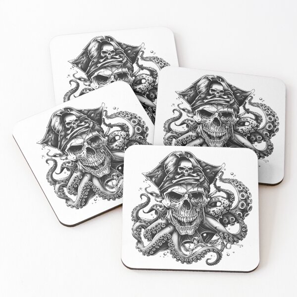 Item preview, Cursed Pirate Skull & Tentacles – Gothic Nautical Horror Illustration designed and sold by inkoutninja.