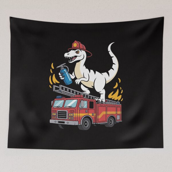 Item preview, Fire Fighter Saurus Firetruck Fireman Dinosaur T Rex designed and sold by rutimenta.