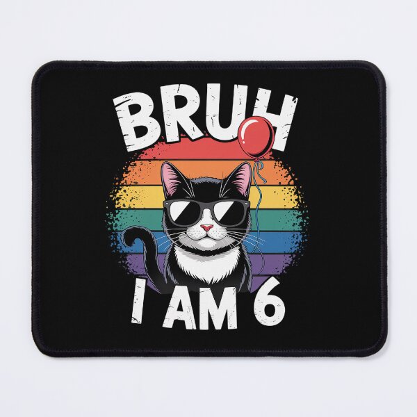 Item preview, Bruh I Am 6 Cat Kids 6th Birthday Party Retro Sunset designed and sold by RonnasJackson.