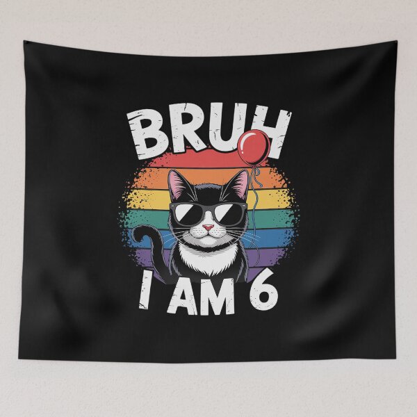 Item preview, Bruh I Am 6 Cat Kids 6th Birthday Party Retro Sunset designed and sold by RonnasJackson.