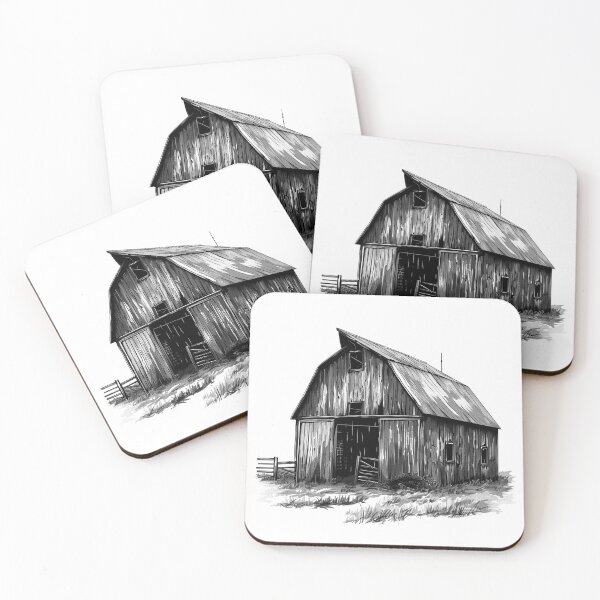 Item preview, Weathered Farm Barn – Black and White Rustic Country Illustration designed and sold by inkoutninja.